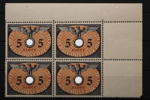 Generalgouvernement Dienst, MiNr. 15, 4er Block, Ecke rechts oben, ungebraucht