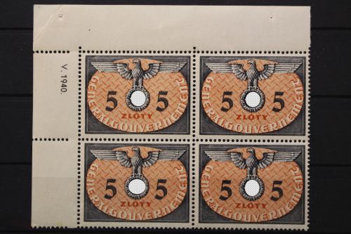 Generalgouvernement Dienst, MiNr. 15, 4er Block, Ecke links oben mit JZ 1940, postfrisch