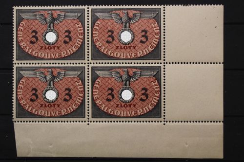 Generalgouvernement Dienst, MiNr. 14, 4er Block, Ecke rechts unten, postfrisch
