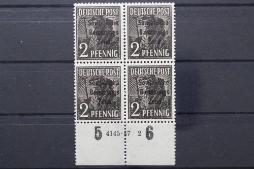 Sowj. Zone, MiNr. 182, 4er Block, U-Rand mit HAN, ungebraucht