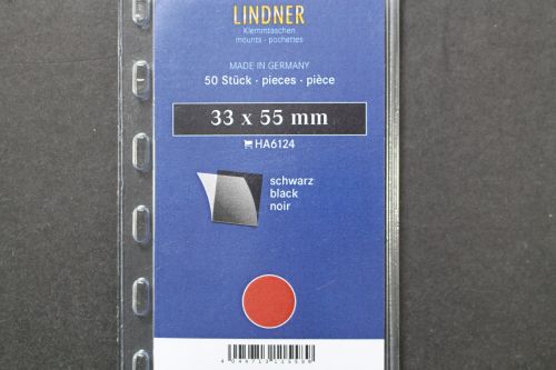 Lindner-Klemmtaschen, 50 Stück, schwarz, 33 x 55 mm