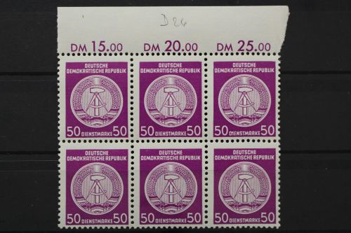 DDR Dienst A, MiNr. 26 x PLF I, 6er Block, Oberrand, postfrisch