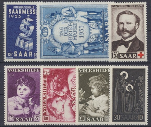 Saarland, MiNr. 341-347 Jahrgang 1953, postfrisch