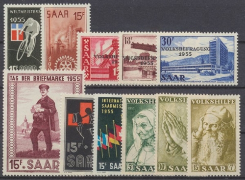 Saarland, MiNr. 357-367, Jahrgang 1955, postfrisch