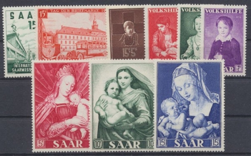 Saarland, MiNr. 348-356, Jahrgang 1954, postfrisch