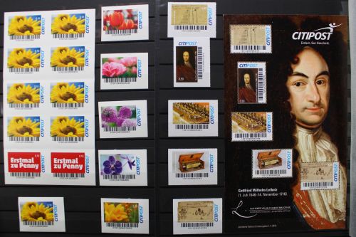 Privatpost Citypost, postfrische Partie, überwiegend selbstklebende Ausgaben