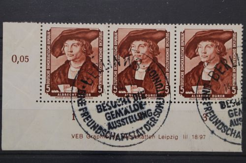 DDR, MiNr. 504, Dreierstreifen, Ecke links unten, DV, gestempelt