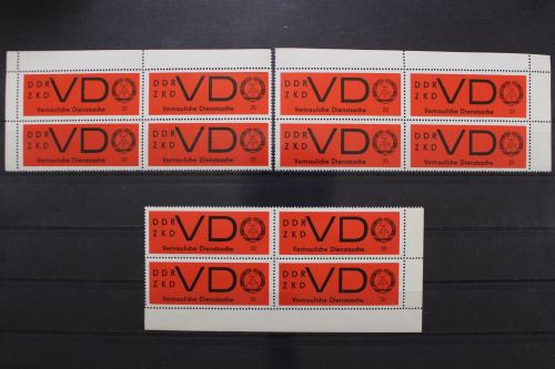 DDR Dienst D, MiNr. 3 y, 4er Block, Ecke li. oben + re. oben + unten, postfrisch