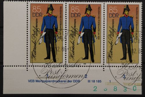 DDR, MiNr. 2999 I, Dreierstreifen, Ecke links unten, DV 1, ESST