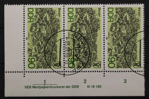 DDR, MiNr. 3165, Dreierstreifen, Ecke mit DV, postfrisch