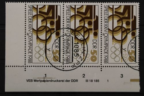 DDR, MiNr. 3188, Dreierstreifen, Ecke rechts unten, DV 1, EST