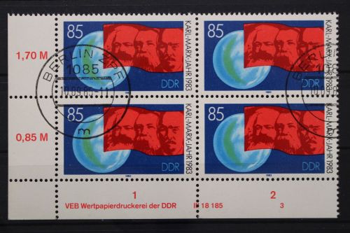 DDR, MiNr. 2788, Viererblock, Ecke links unten, DV 3, gestempelt
