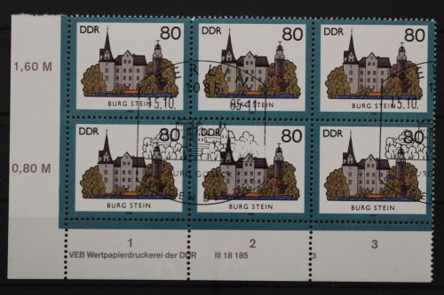 DDR, MiNr. 2979, Sechserblock, Ecke links unten, DV 3, gestempelt