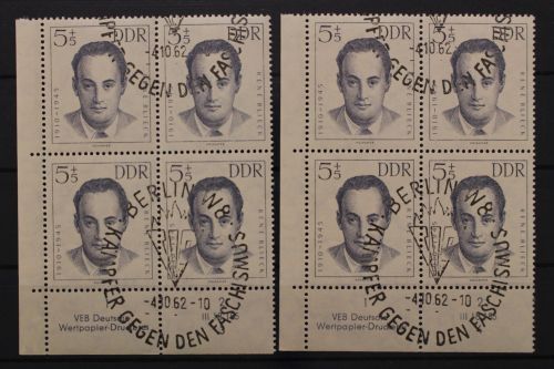 DDR, MiNr. 918, Viererblöcke, Ecke links unten, DV 3 + 4, ESST