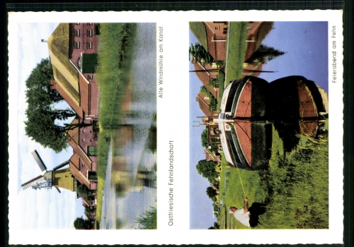 Ostfriesische Fehnlandschaft, Alte Windmühle am Kanal, Feierabend am Fehn