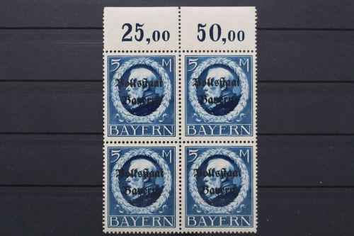 Bayern, MiNr. 131 II A, Viererblock, Oberrand, postfrisch