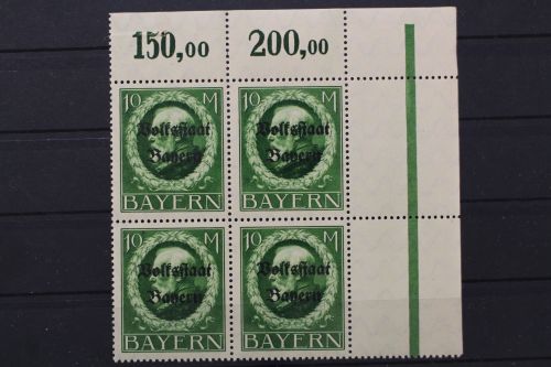 Bayern, MiNr. 132 II A, Viererblock, Ecke re. oben, postfrisch