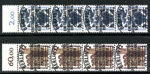 Berlin, MiNr. 798-799 A Oberrand, Viererstreifen, gestempelt
