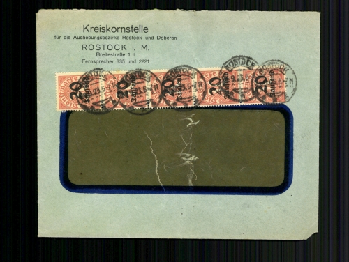 Deutsches Reich Dienstmarken, MiNr. 90, 5 x auf Fensterumschlag