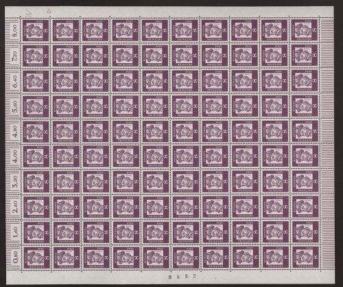 Deutschland (BRD), MiNr. 349 x, 100er Bogen, DZ 12, postfrisch