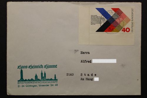Deutschland (BRD), MiNr. 753, Ecke links unten auf Brief