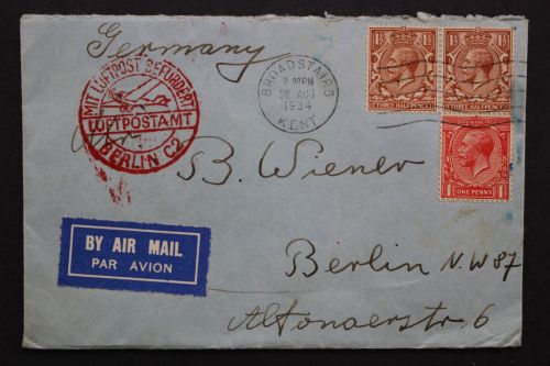 Luftpostbeleg Großbritannien nach Berlin, 1934