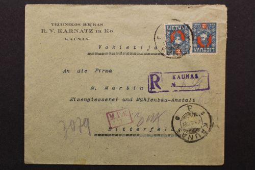 Litauen, Einschreiben ab Kaunas nach Bitterfeld am 3.1.22