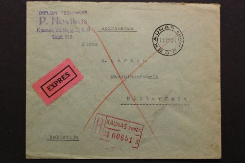 Litauen, Express-Einschreiben ab Kaunas nach Bitterfeld am 13.8.31