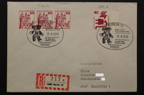 Berlin, MiNr. 407 re. Rand mit DZ 7 + 536 auf Brief