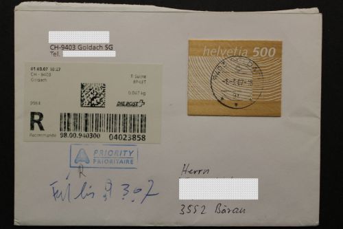 Schweiz, MiNr. 1889, auf R-Brief