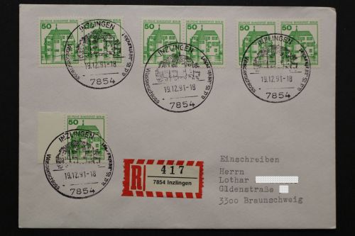 Berlin, MiNr. 815 A, drei waagerechte Paare + Einzelwert auf R-Brief