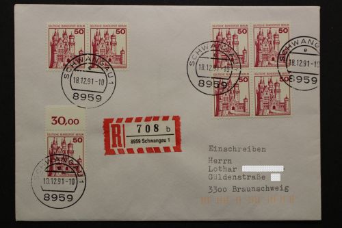 Berlin, MiNr. 536 A, waag. Paar + Viererblock + Einzelmarke auf R-Brief
