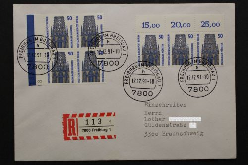 Berlin, MiNr. 794 A, Viererblock + Dreierstreifen OR auf R-Brief
