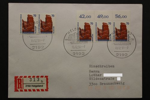 Berlin, MiNr. 874, Dreierstreifen + waagerechtes Paar auf R-Brief