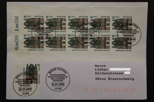 Deutschland (BRD), MiNr. 2139, Zehnerbogen auf Brief, ESST