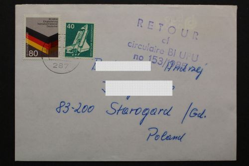 Postkrieg, Deutschland MiNr. 1265, Brief nach Polen und wieder zurück