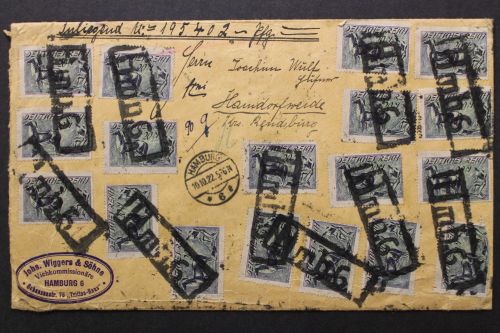 Deutsches Reich, MiNr. 196 - 28 Mal auf Wertbrief ab Hamburg