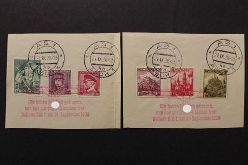 Asch, 2 Briefstücke, Asch 21.9.38, dreizeiliger roter Stempel