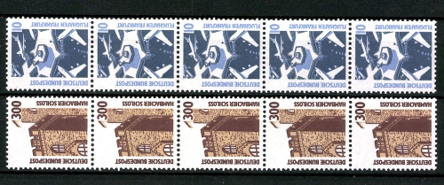 Deutschland (BRD), MiNr. 1347-1348 R I, 5er Streifen, waag. ZN, postfrisch