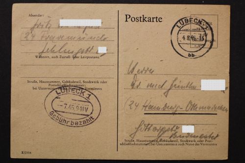 Lübeck, Gebühr bezahlt, ovaler Stempel 7.45