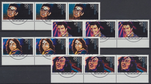 Deutschland (BRD), MiNr. 1360-1363, Dreierstreifen, Unterränder, gestempelt