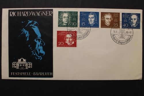 Bayreuth, Wagner Festspiele 1960 mit Deutschland MiNr. 315-319, SST
