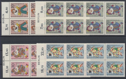 Berlin, MiNr. 373-376, 8er Bogenteile, OR, Randzudruck Berlin, postfrisch