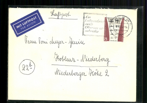 Berlin, MiNr. 188, Luftpostbrief von Berlin nach Koblenz