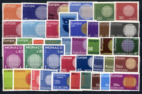 Europa Union (CEPT) Jahrgang 1970, 19 Länder, postfrisch/MNH