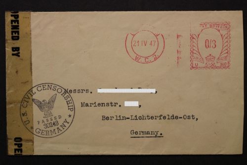 Großbritannien, dekorativer Brief nach Deutschland mit USA Zensur, 1947