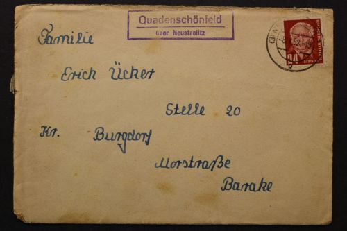Quadenschönfeld über Neustrelitz, Landpoststempel