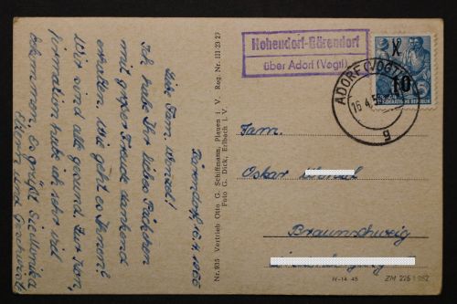 Hohendorf-Bärendorf über Adorf (Vogtland), Landpoststempel