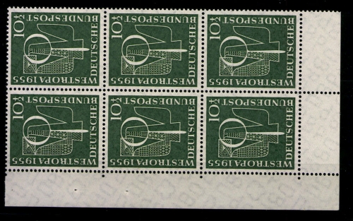 Deutschland (BRD), MiNr. 217, 6er Block, Eckrand links unten, postfrisch