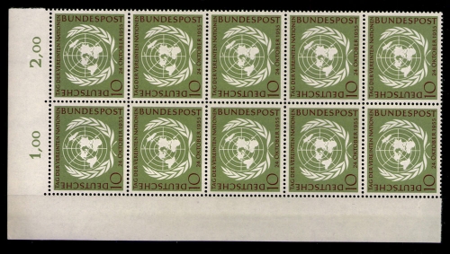 Deutschland (BRD), MiNr. 221, 10er Block, Eckrand links oben, postfrisch